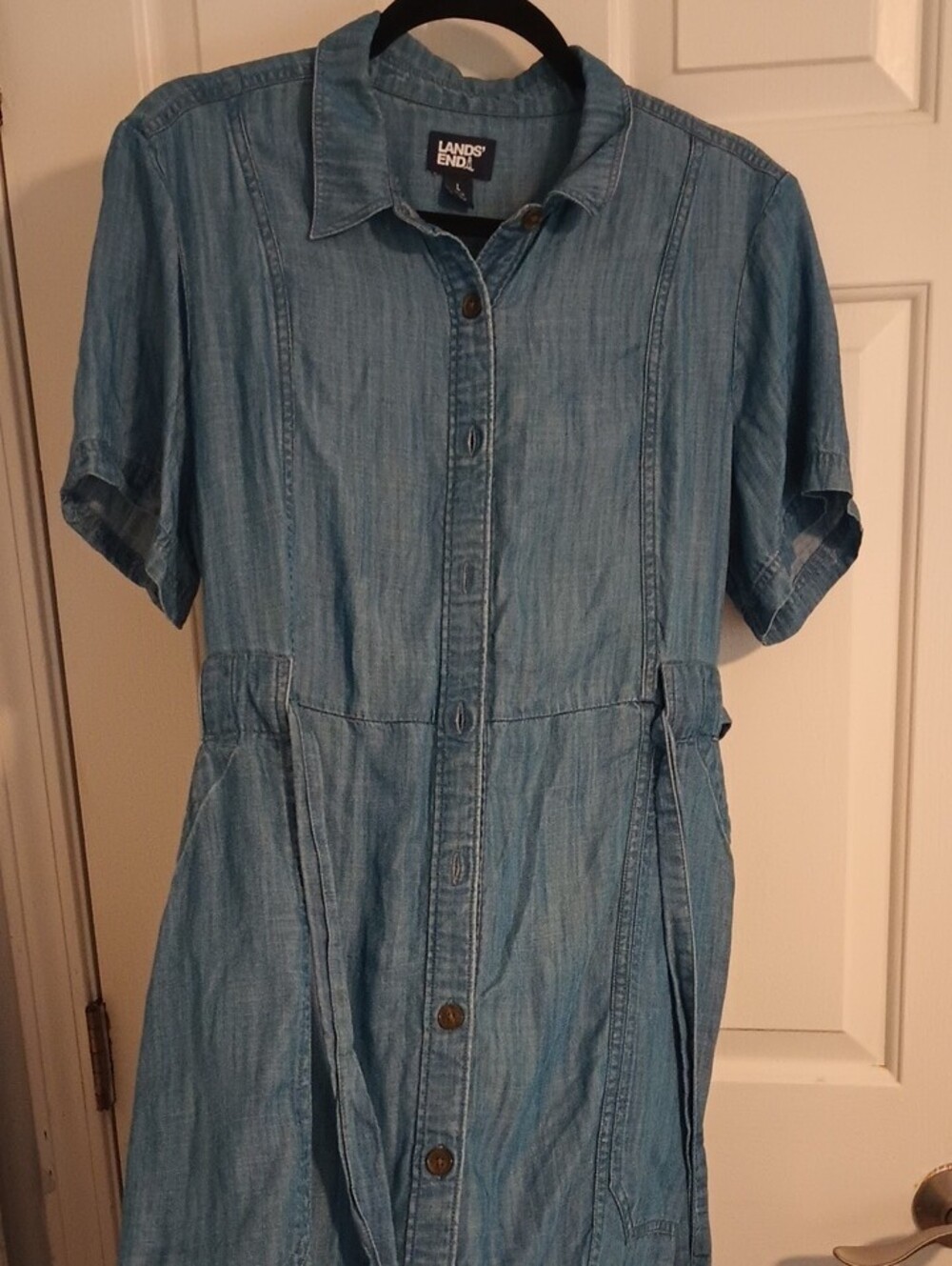 Lands' End Chambray Button-Front Midi Dress in Light Blue - Picture 6 of 9
